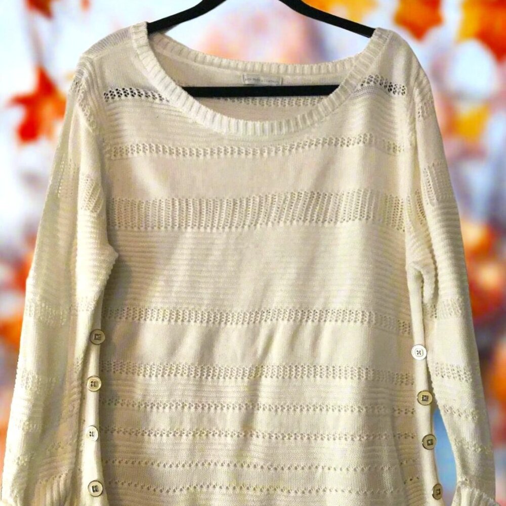 New York & Company White Knit Sweater Size XL